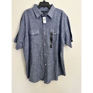 Banana Republic Mens XXL Linen Blend Chambray Short Sleeve Button Shirt Blue NWT